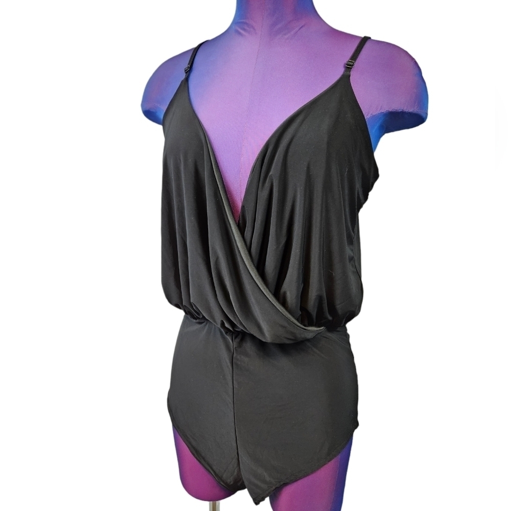 NWT BooHoo Tall Anna Slinky Wrap Front Black Bodysuit Size 14 Women's Tall‎ B7